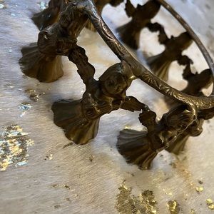 Vtg Large Brass Angel Ring Base Candle Bowl Plate Stand Holder Christmas Holiday